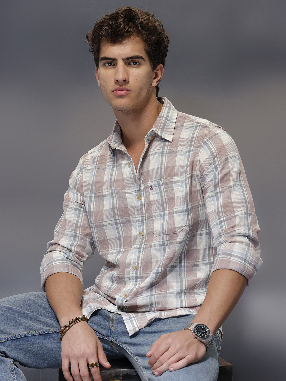 Image of WROGN Men Slim Fit Checkered Casual Shirt