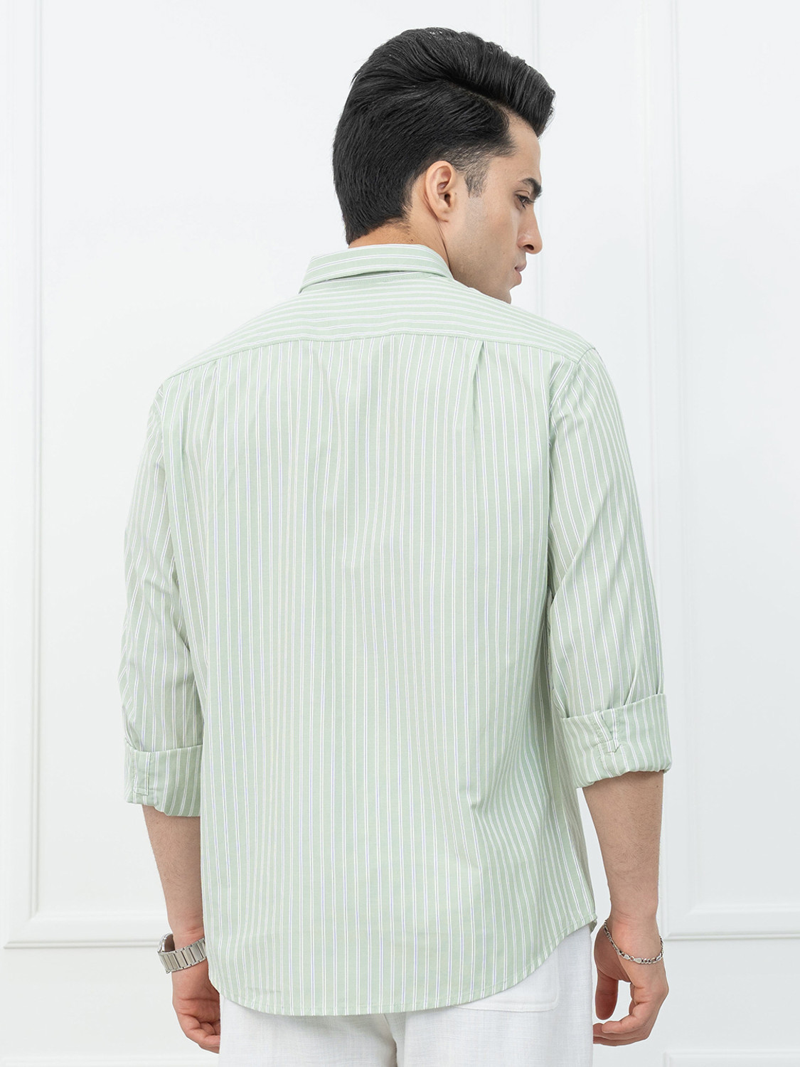 Image of RED TAPE Men Striped Casual Green Shirt
