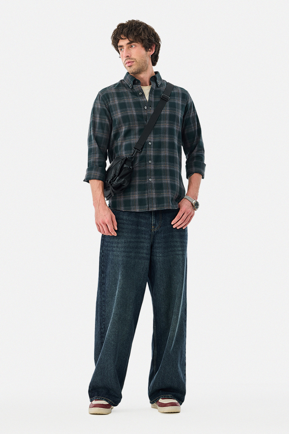 Image of Snitch Men Checkered Casual Dark Green Shirt