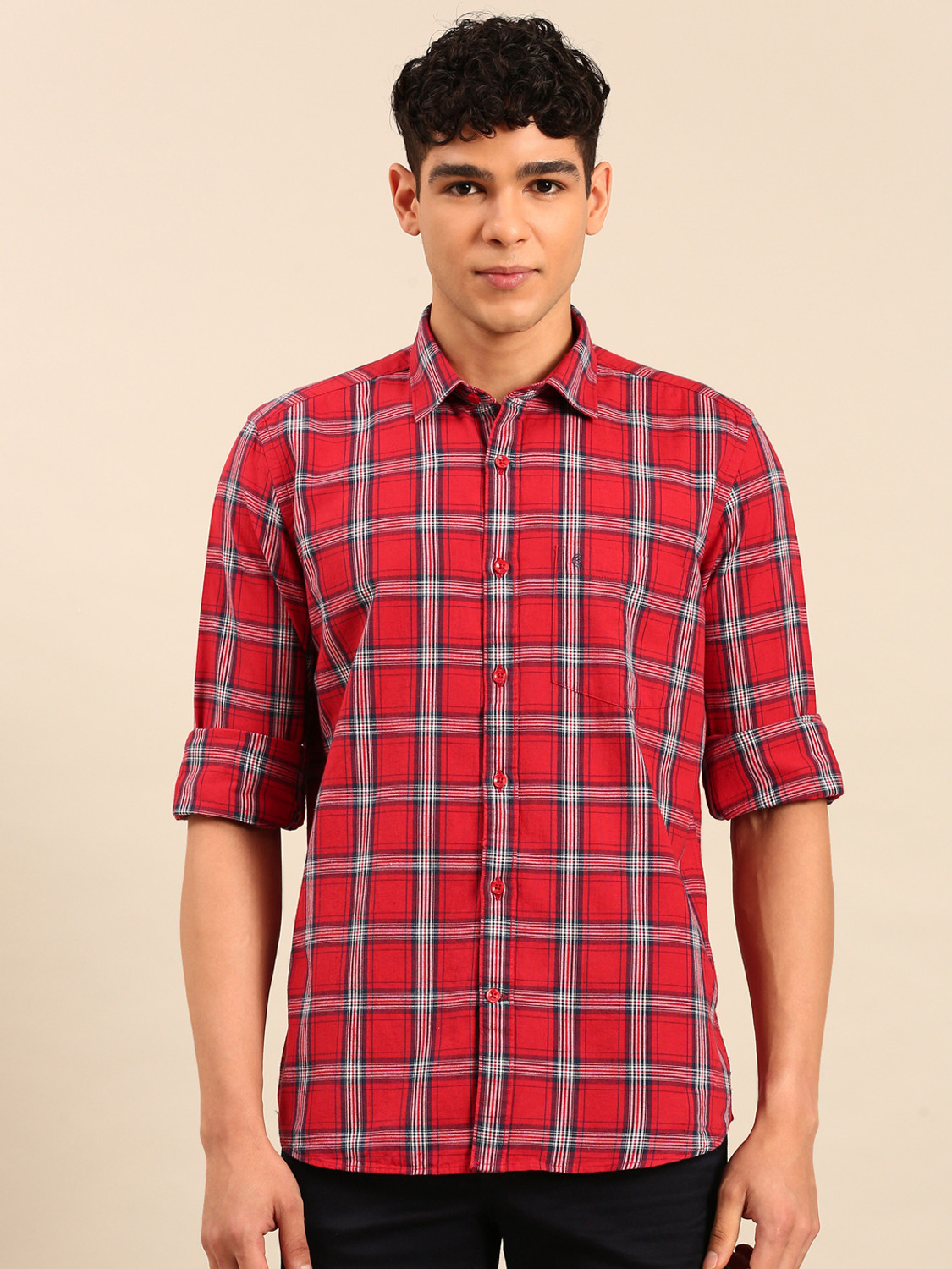 CAVALLO BY LINEN CLUB Men Checkered Casual Red Shirt