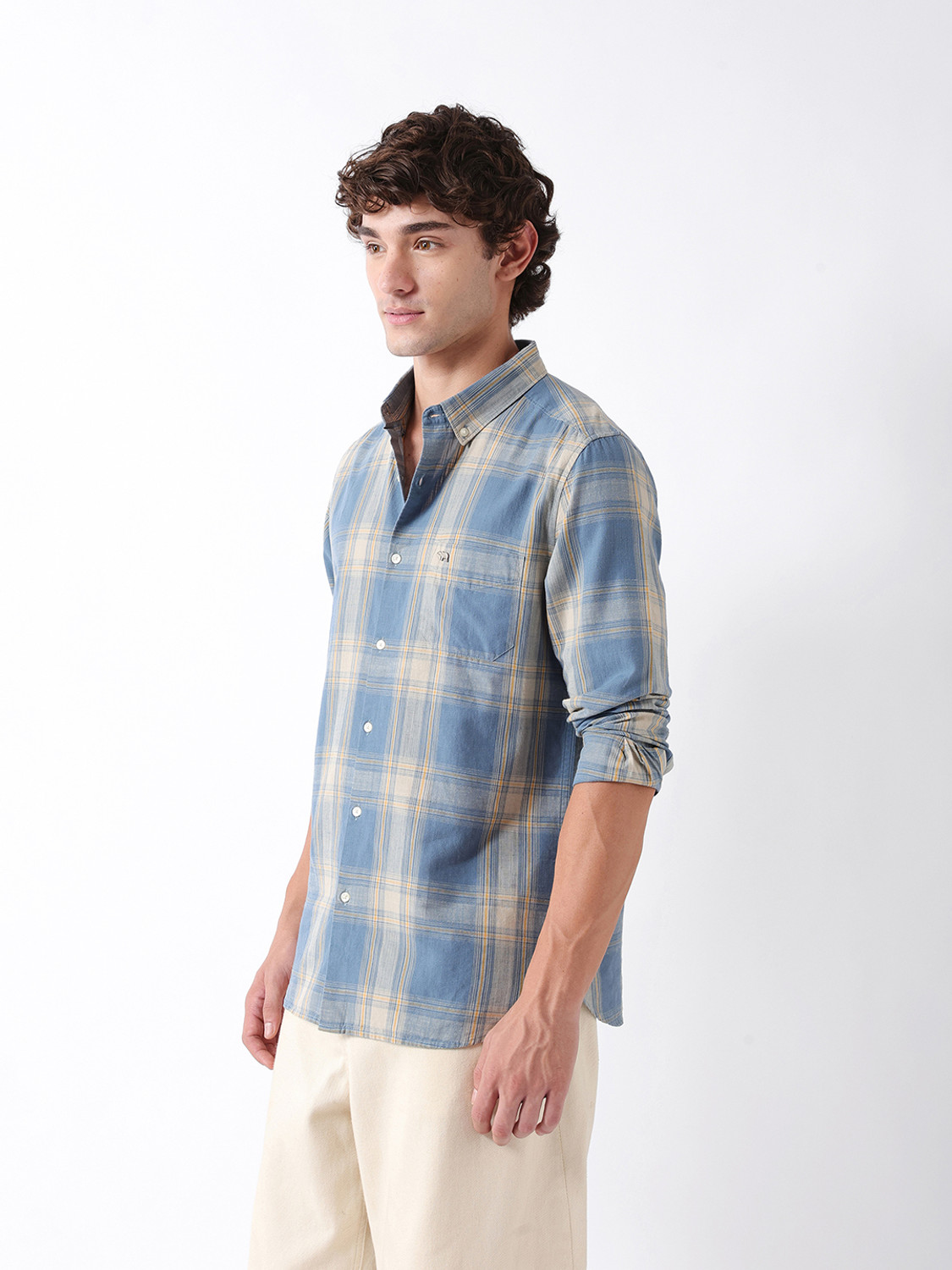 Image of THE BEAR HOUSE Men Checkered Casual Blue Shirt