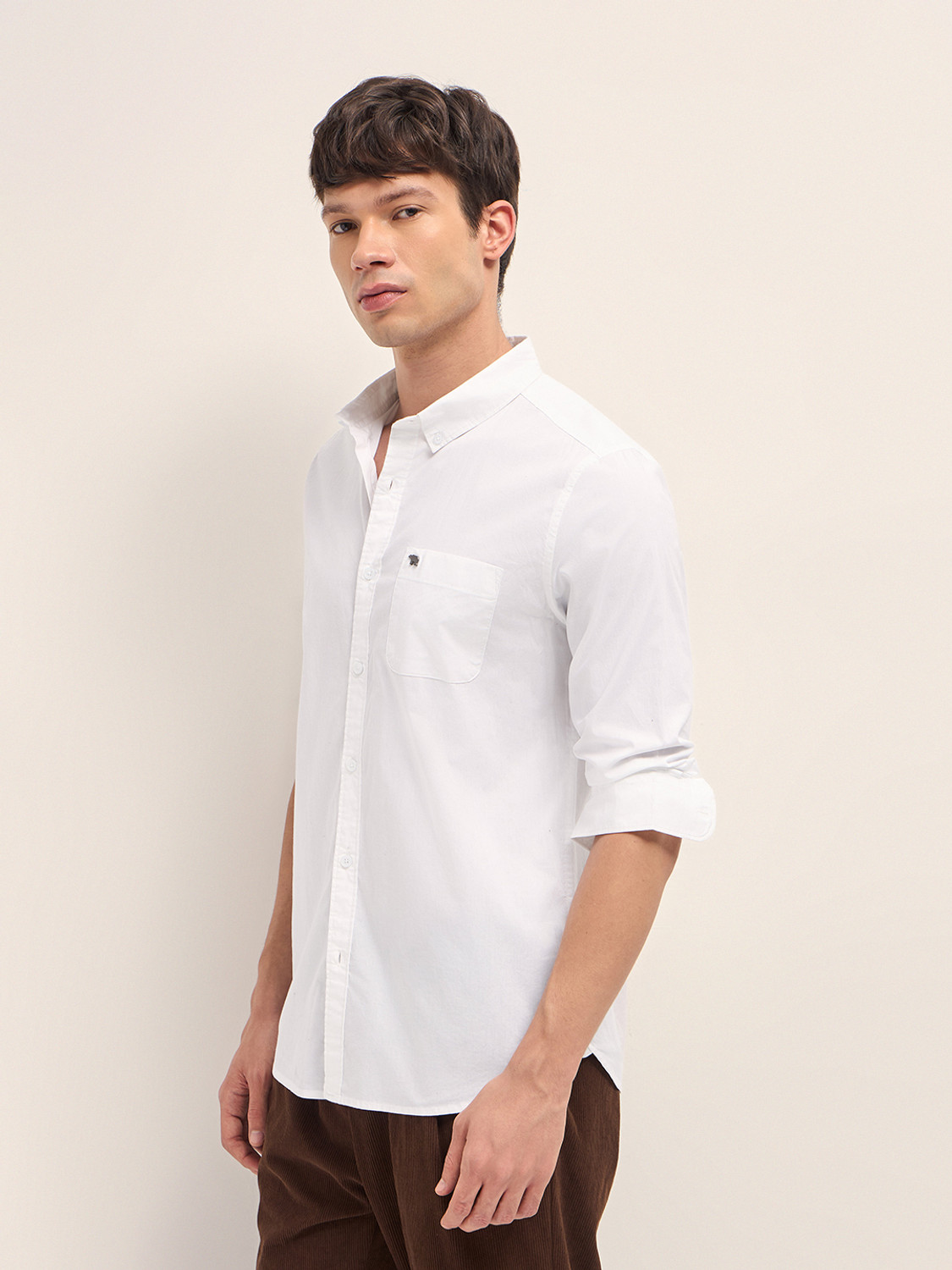 Image of THE BEAR HOUSE Men Solid Casual White Shirt
