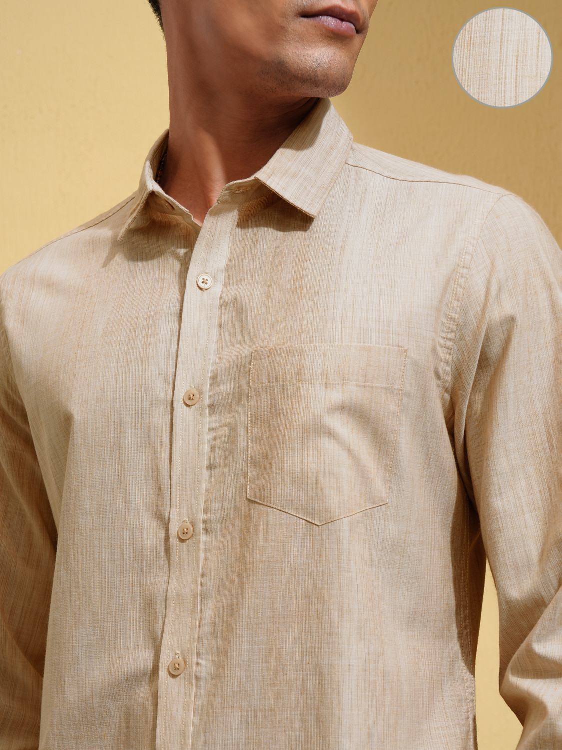 Image of LOCOMOTIVE Men Striped Casual Beige Shirt