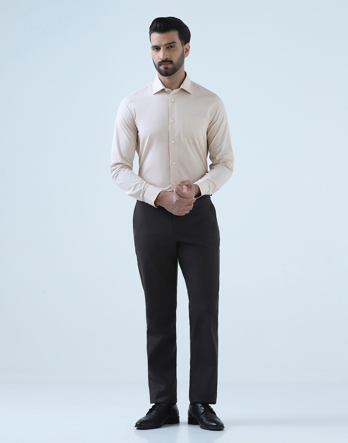 Image of Blackberrys Men Self Design Formal Cream Shirt