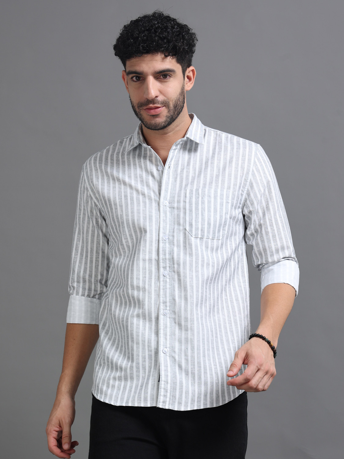Image of Tom Mackler Men Striped Casual White Shirt