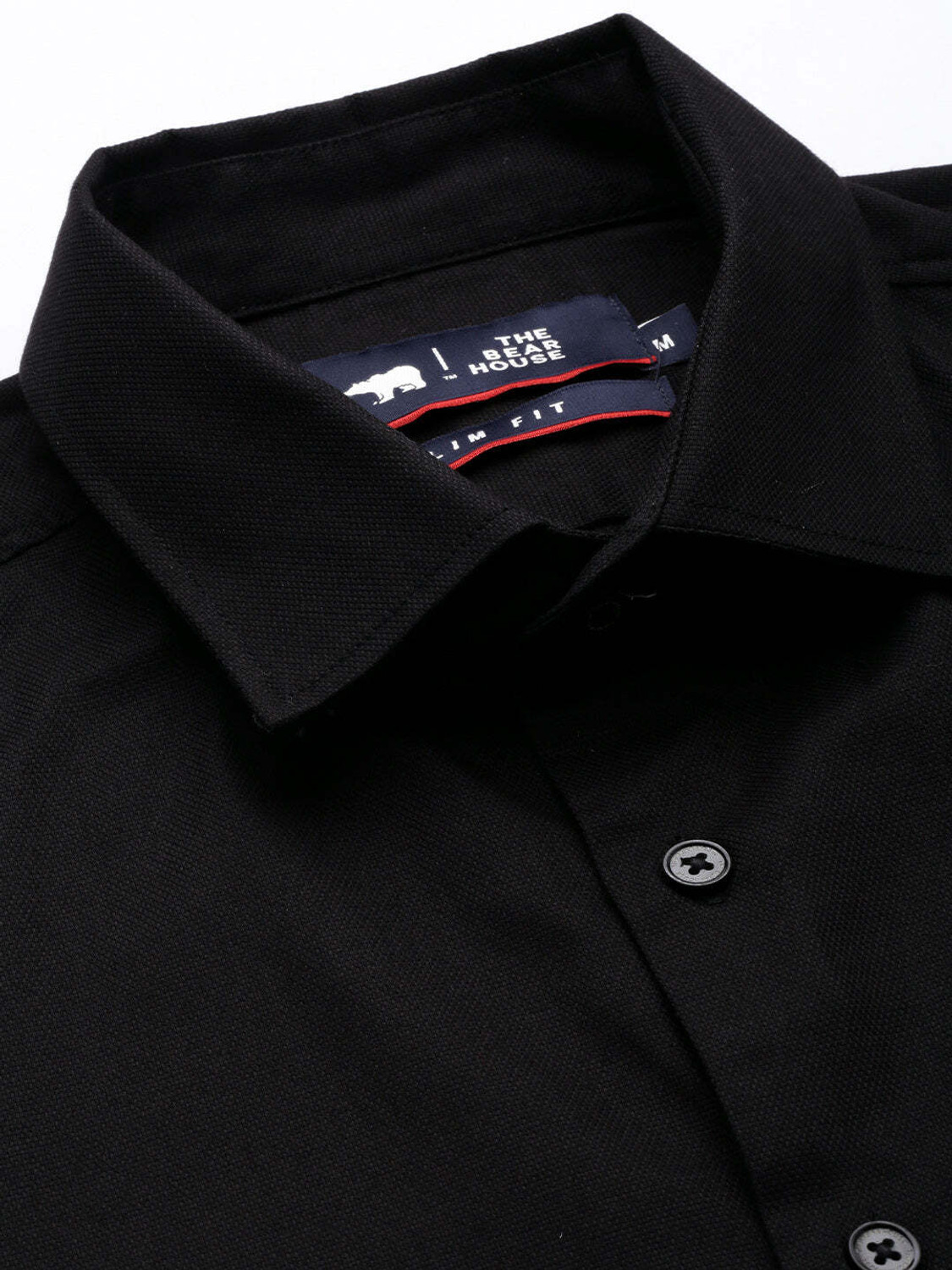 Image of THE BEAR HOUSE Men Solid Formal Black Shirt