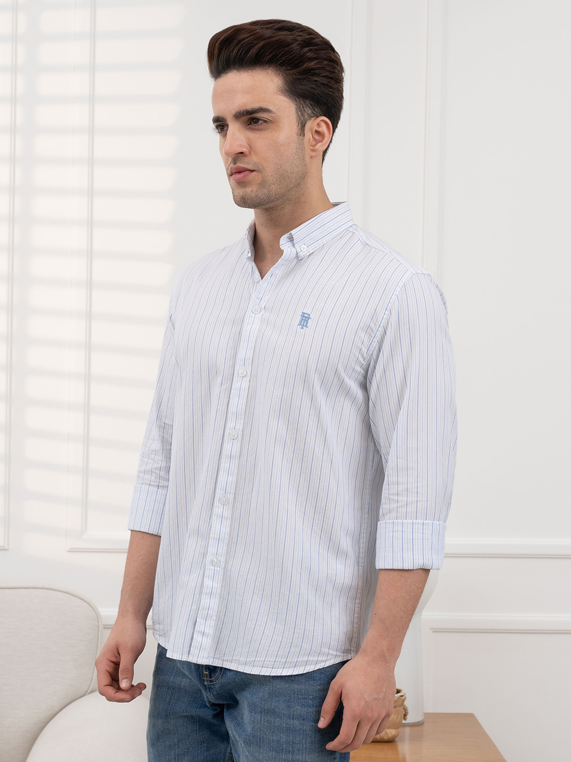 Image of RED TAPE Men Striped Casual Blue Shirt