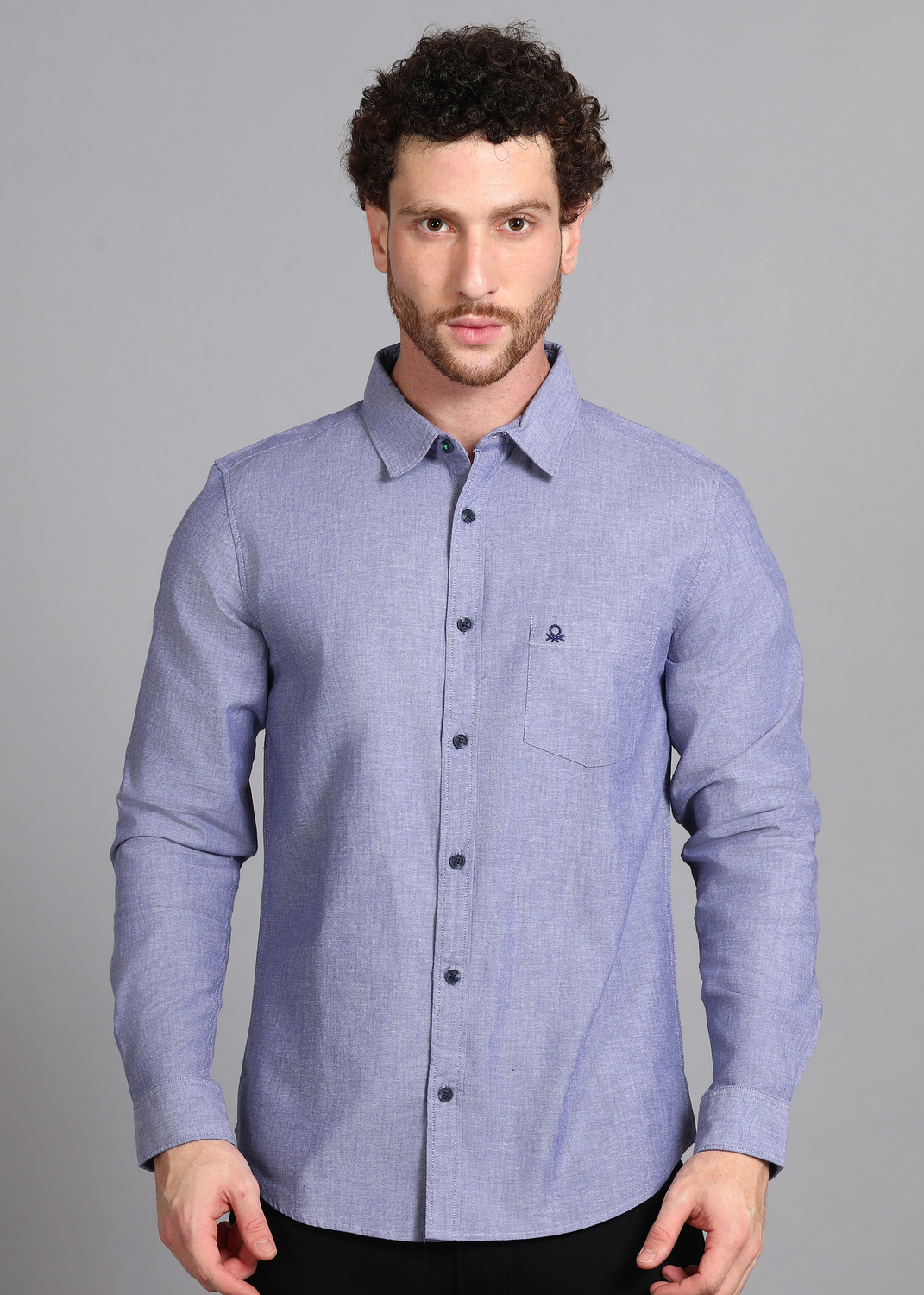 Image of United Colors of Benetton Men Solid Casual Blue Shirt