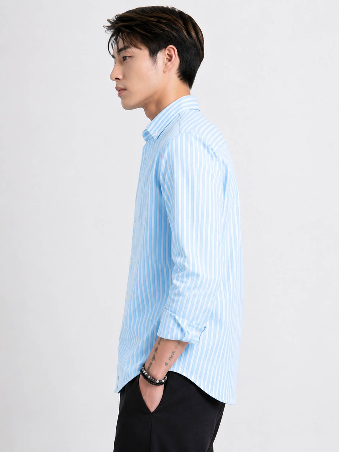 Mj fashion Men Striped Light Blue Shirt - Image 3