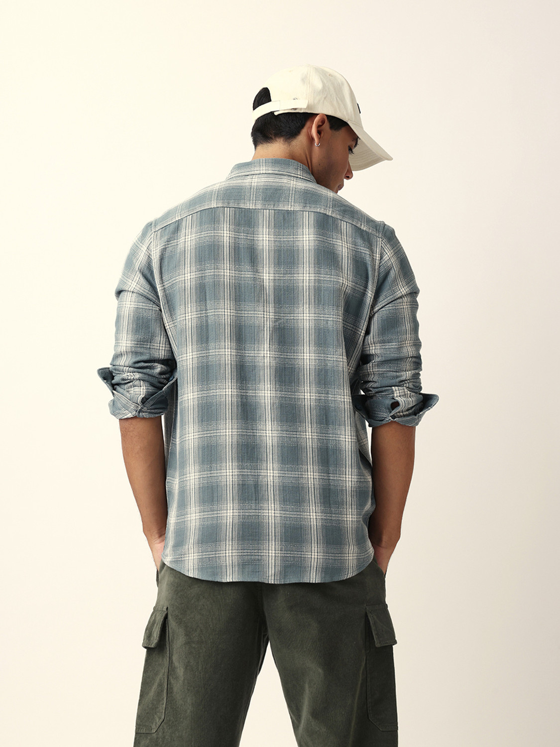 Image of THE BEAR HOUSE Men Checkered Casual Blue Shirt