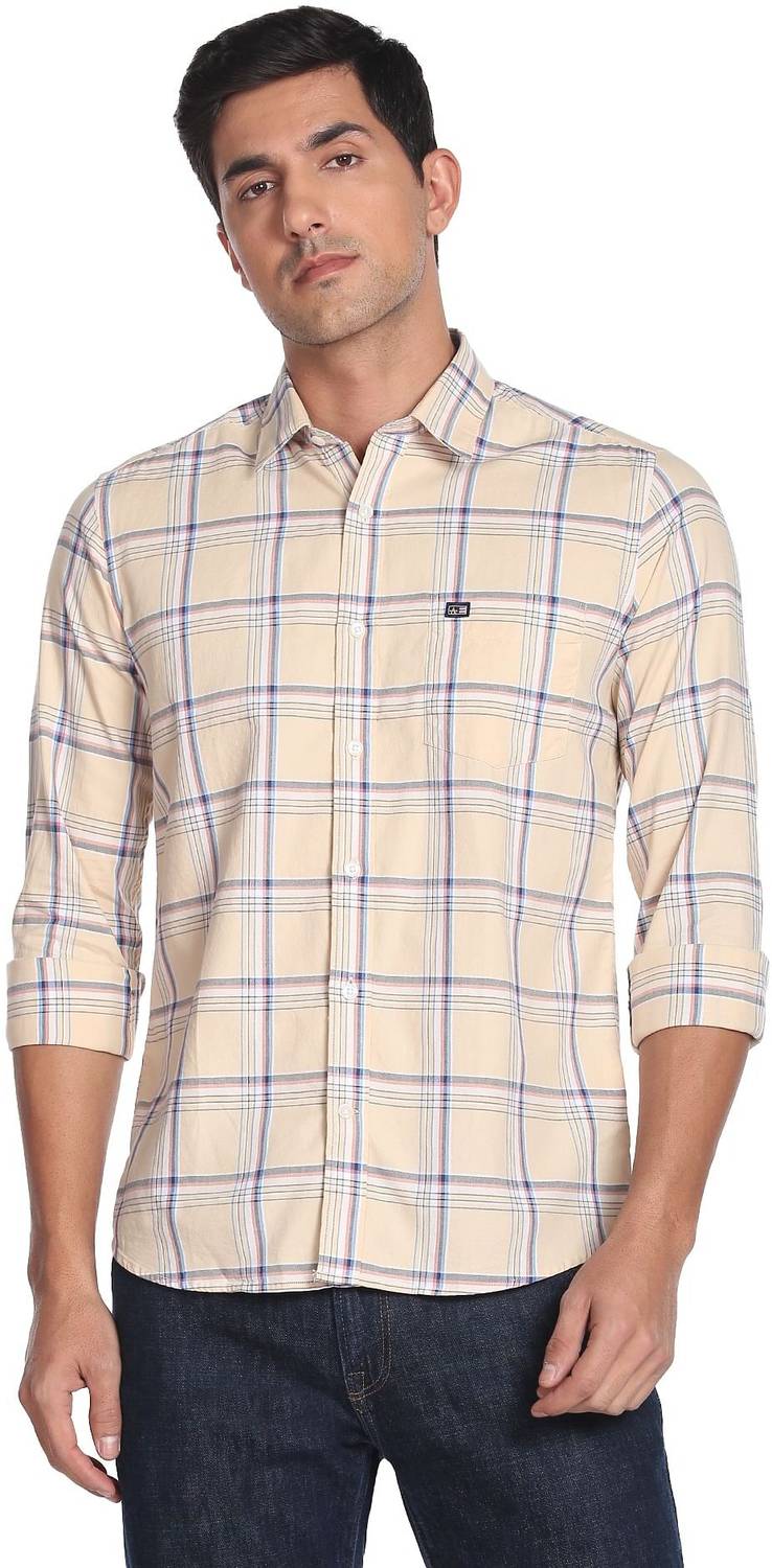 Arrow Sport Men Checkered Casual Beige Shirt