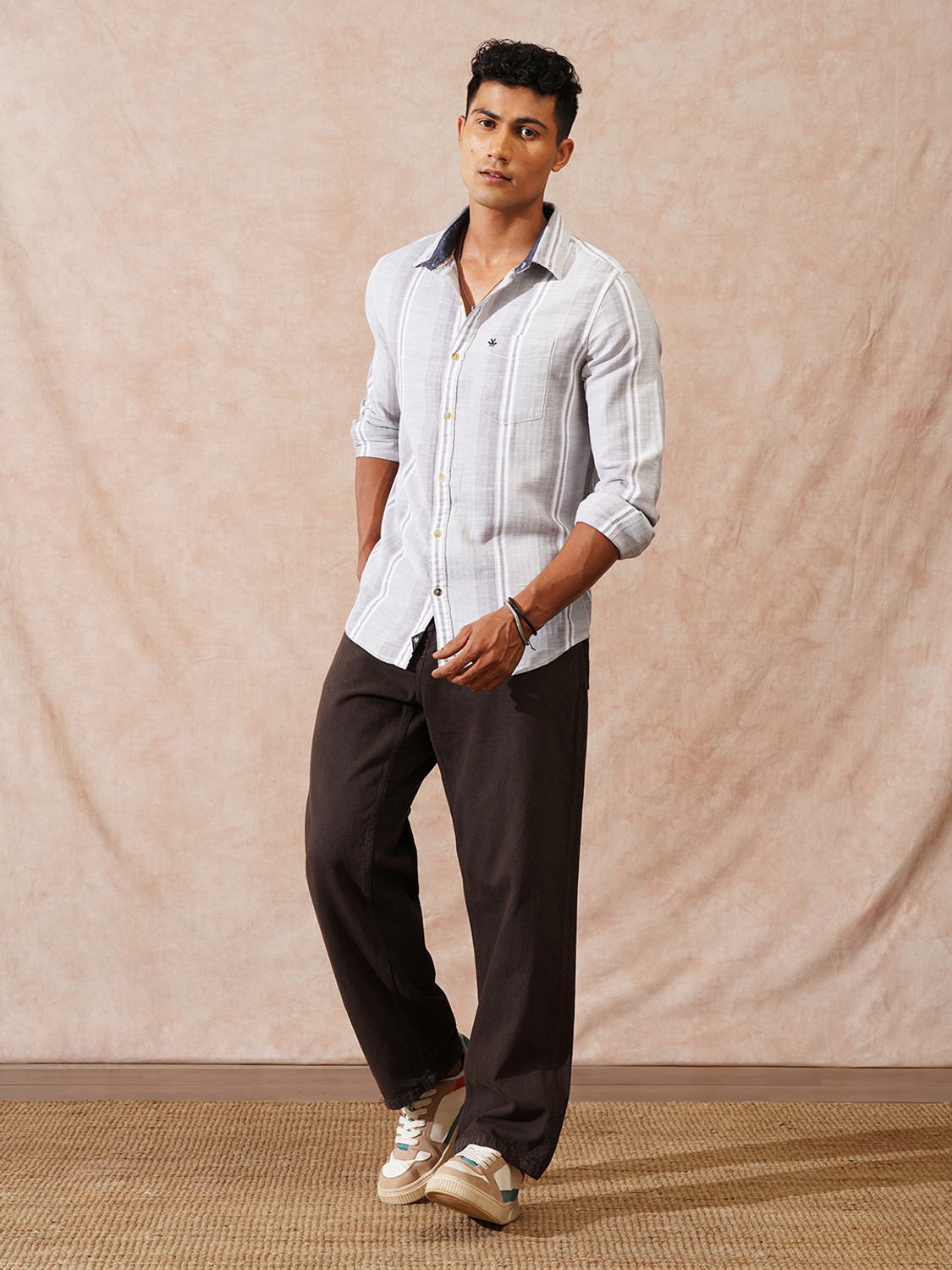 Image of WROGN Men Slim Fit Striped Casual Shirt
