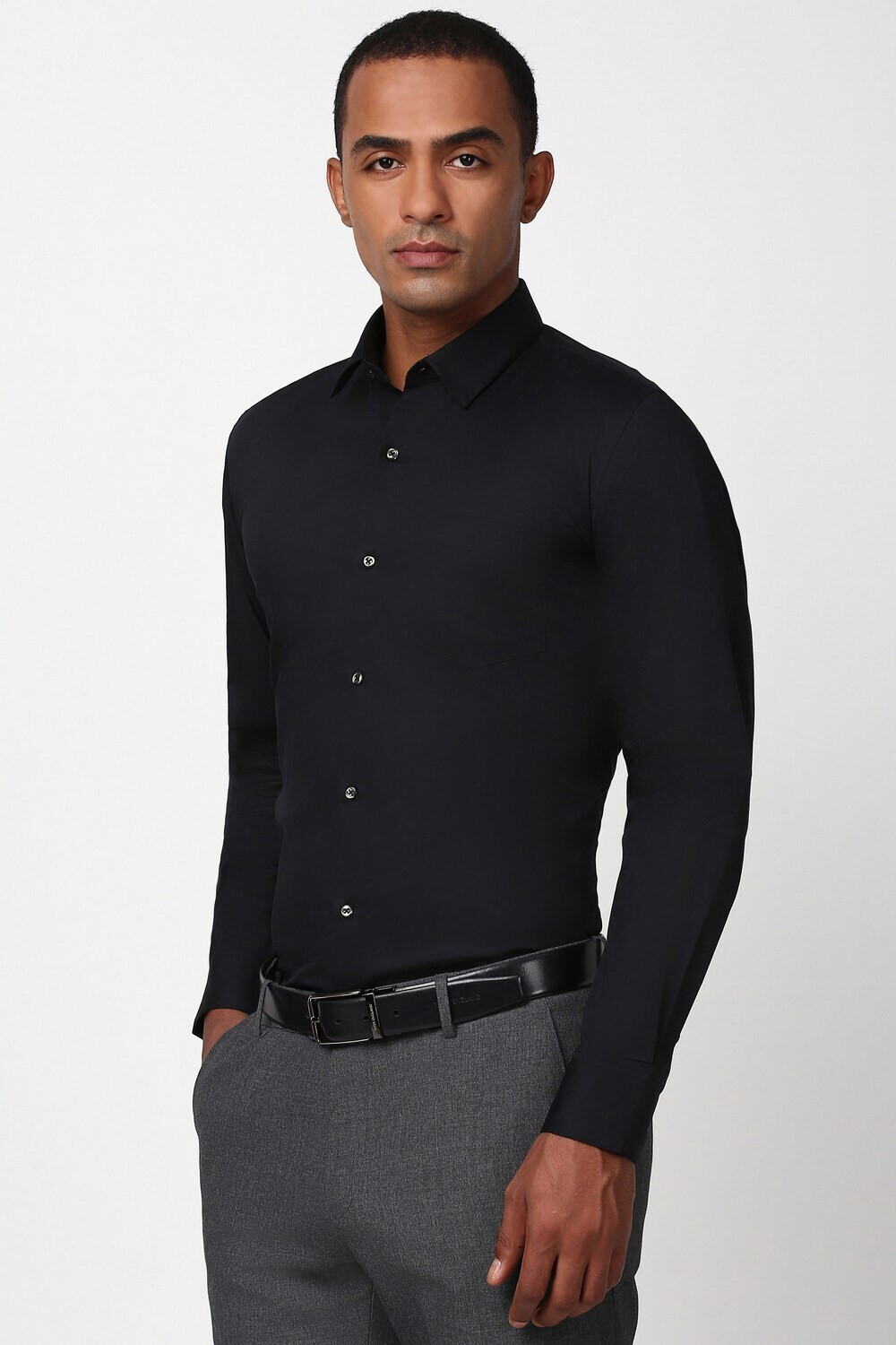 Image of PETER ENGLAND Men Solid Formal Black Shirt