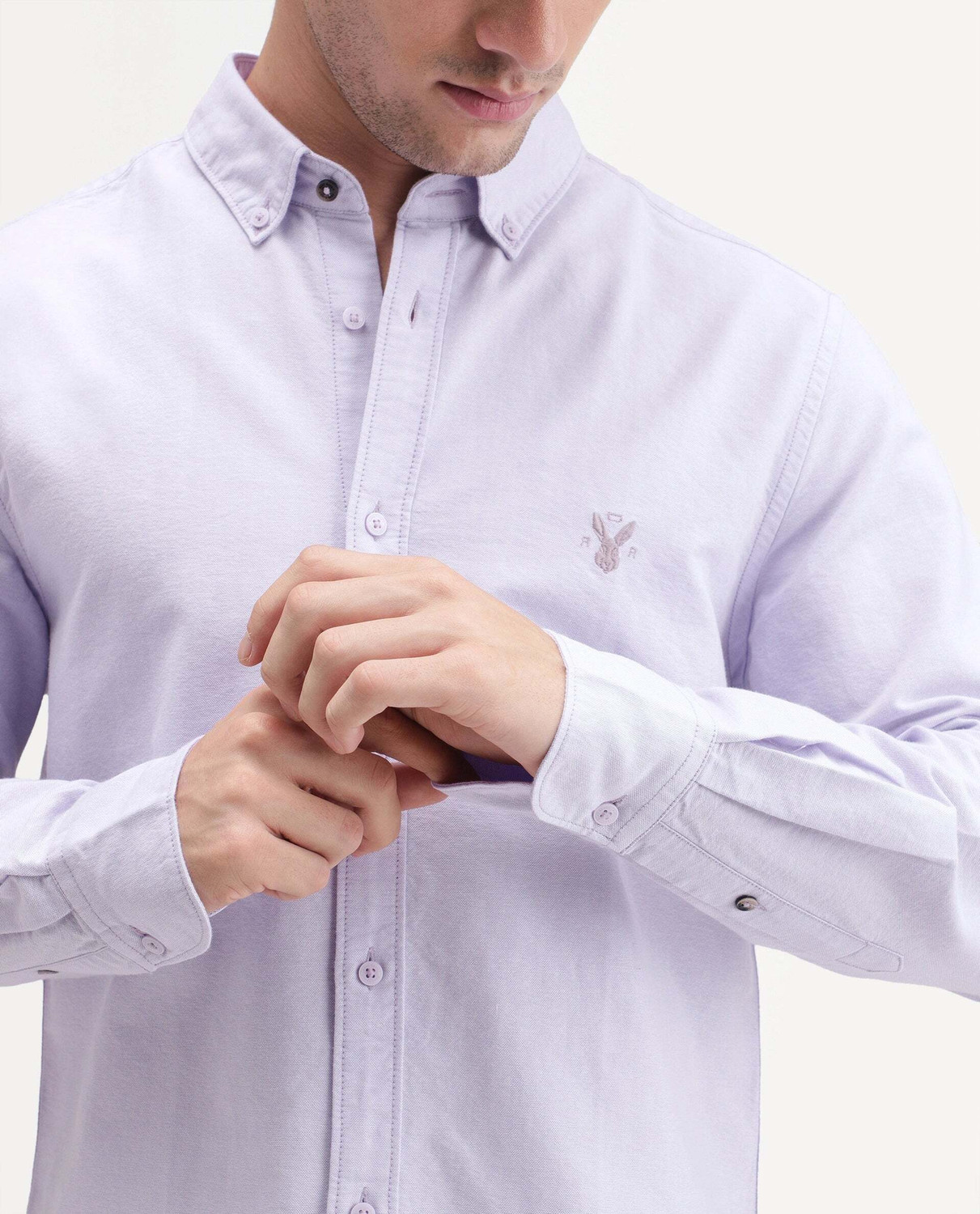 Image of RARE RABBIT Men Solid Casual Purple Shirt