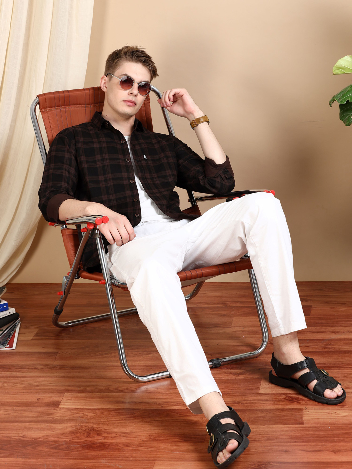 Image of ALLWIN PAUL Men Checkered Casual Brown Shirt
