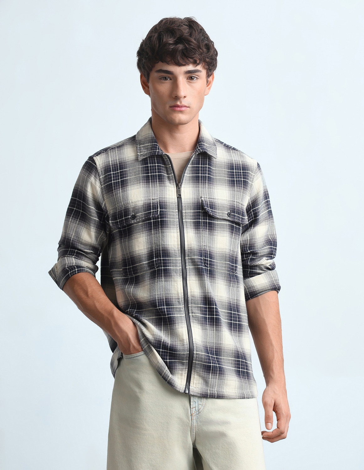 Image of FLYING MACHINE Men Checkered Casual Multicolor Shirt