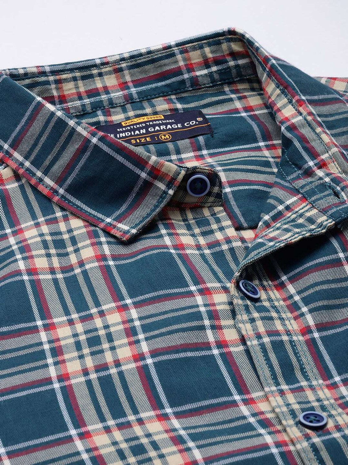 Image of The Indian Garage Co. Men Checkered Casual Dark Blue Shirt