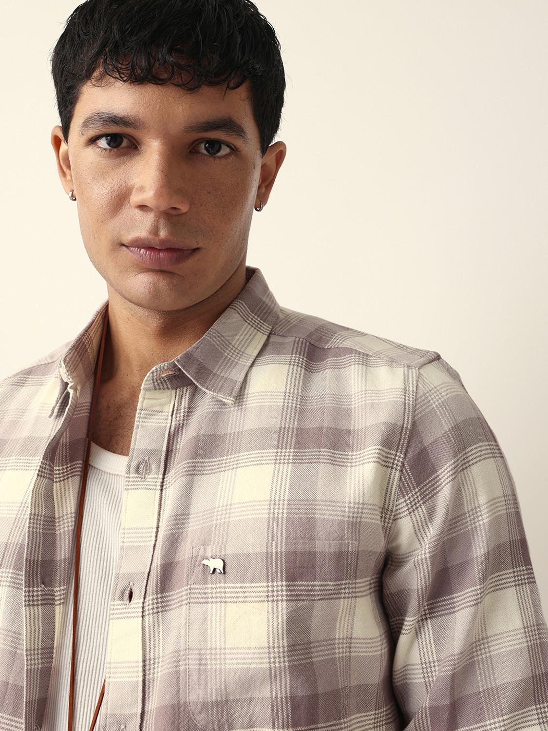 Image of THE BEAR HOUSE Men Checkered Casual Pink Shirt