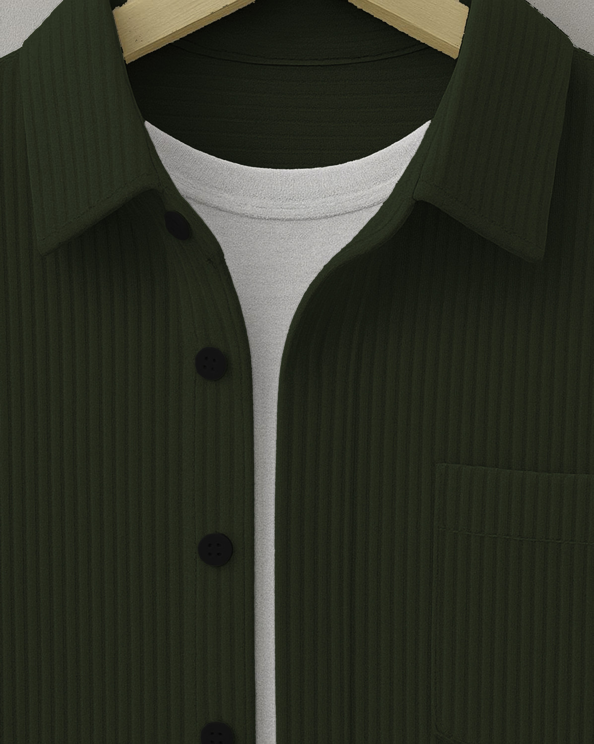 Image of HOODLER Men Self Design Casual Dark Green Shirt