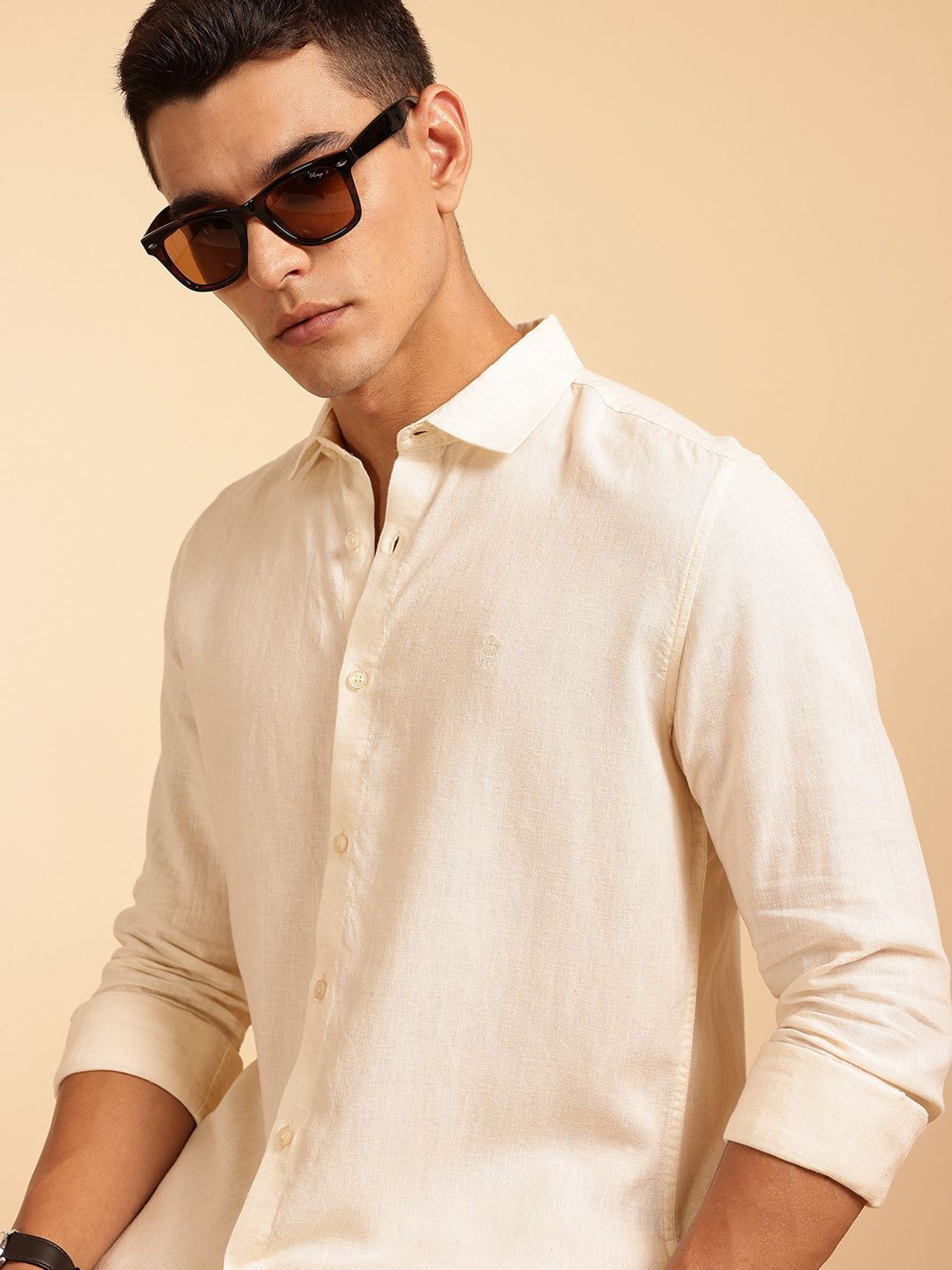 Image of French Connection Men Solid Casual Cream Shirt