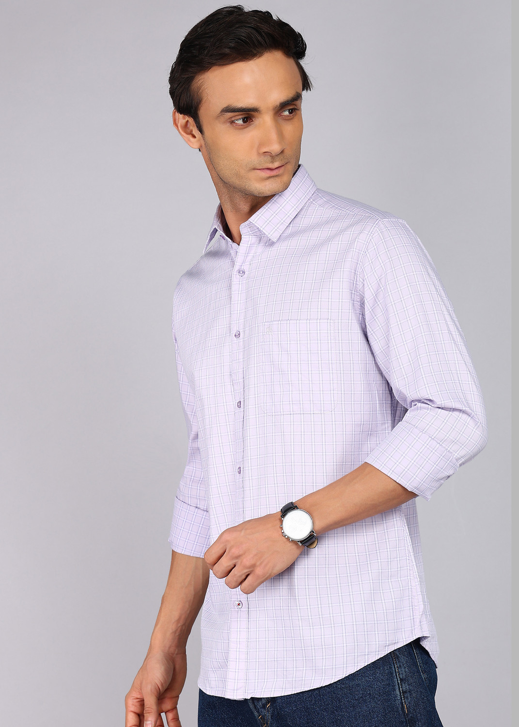 Image of Raymond Men Checkered Casual Purple Shirt
