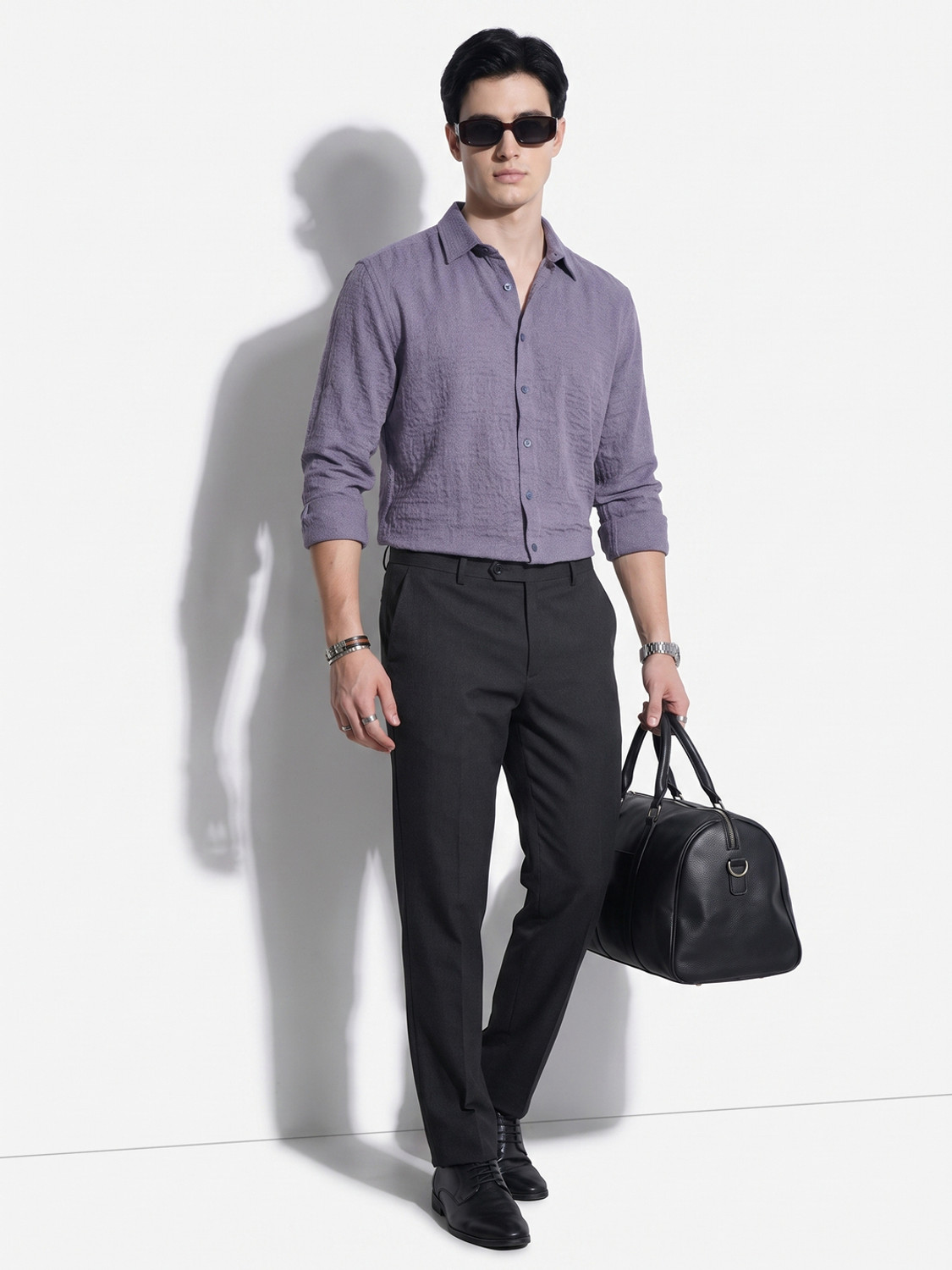 Image of HIGHLANDER Men Self Design Casual Grey Shirt