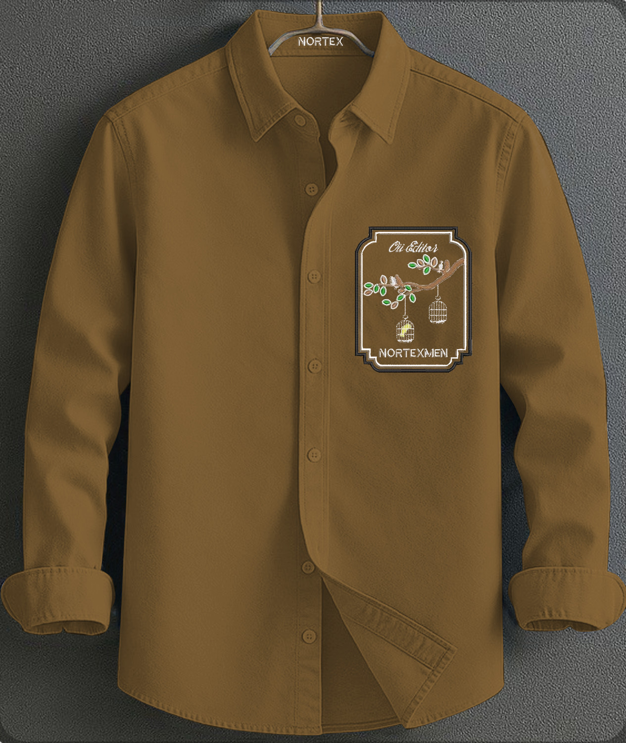 Image of Nortex Men Regular Fit Embroidered Curved Collar Casual Shirt