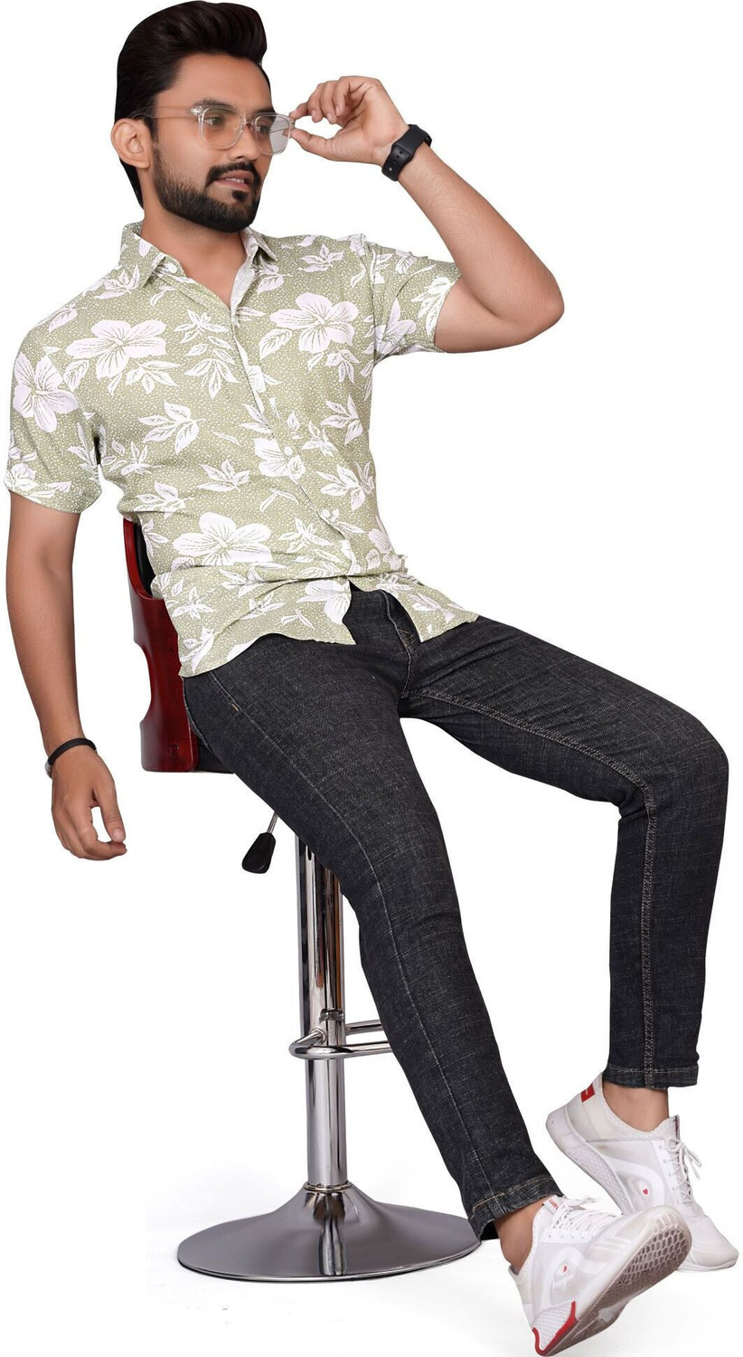 Image of METRONAUT Men Printed Casual Light Green, White Shirt
