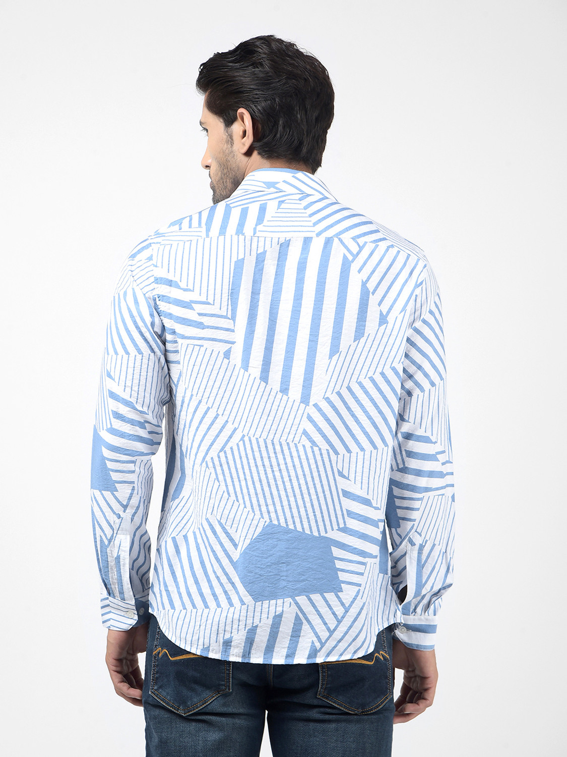 Image of NUMERO UNO Men Striped Casual Blue Shirt
