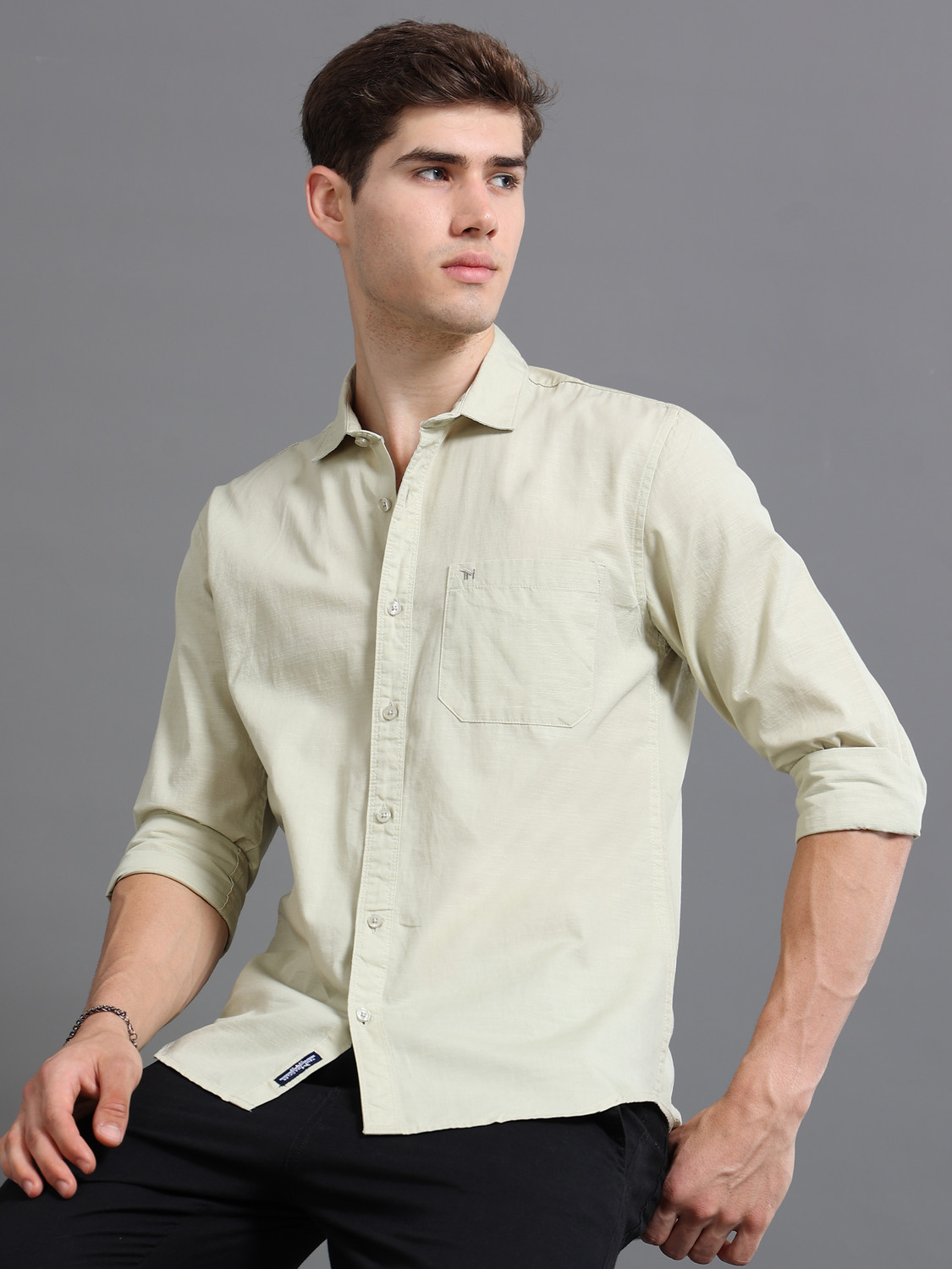 Image of Tom Mackler Men Solid Casual Light Green Shirt