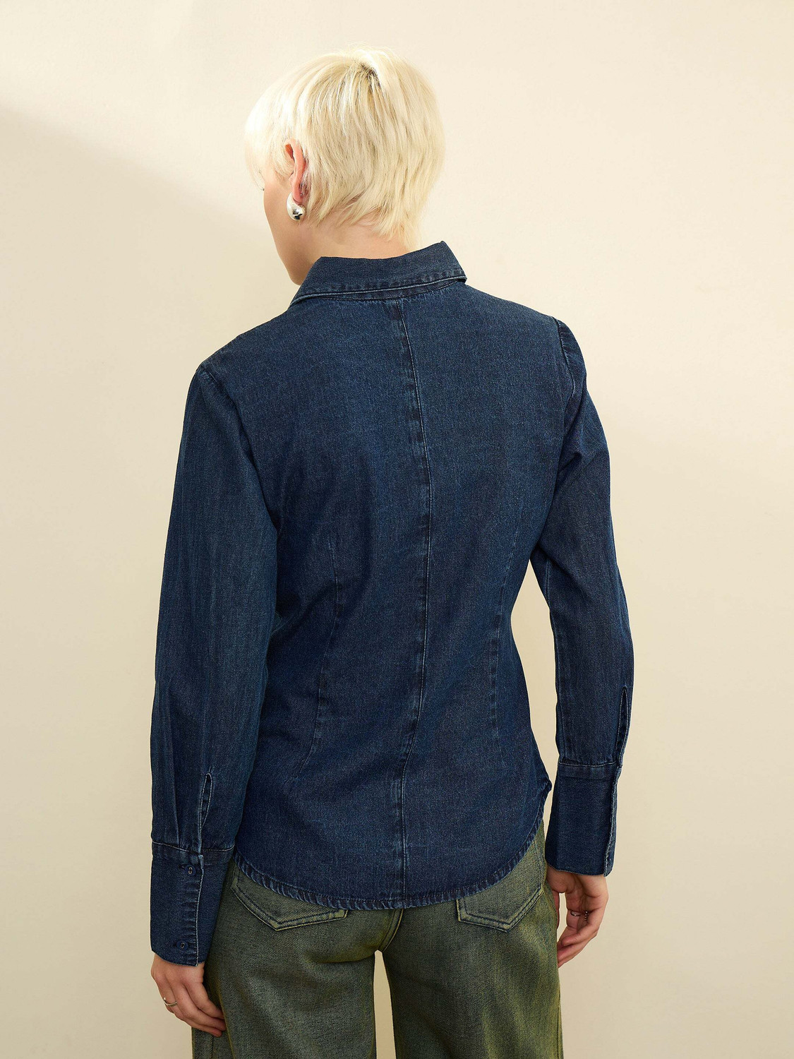 Image of SASSAFRAS Women Solid Casual Dark Blue Shirt