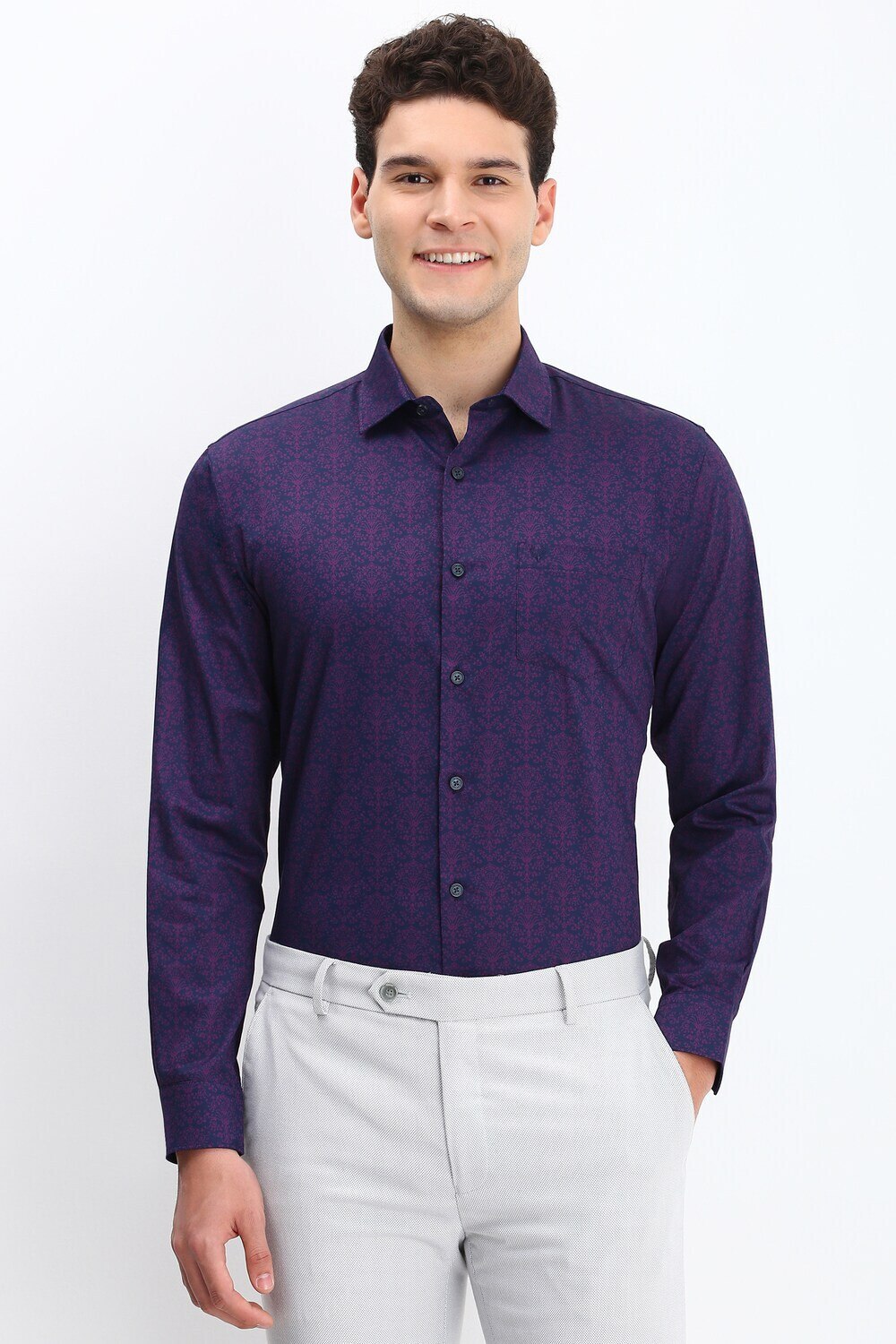 Image of Allen Solly Men Printed Formal Blue Shirt