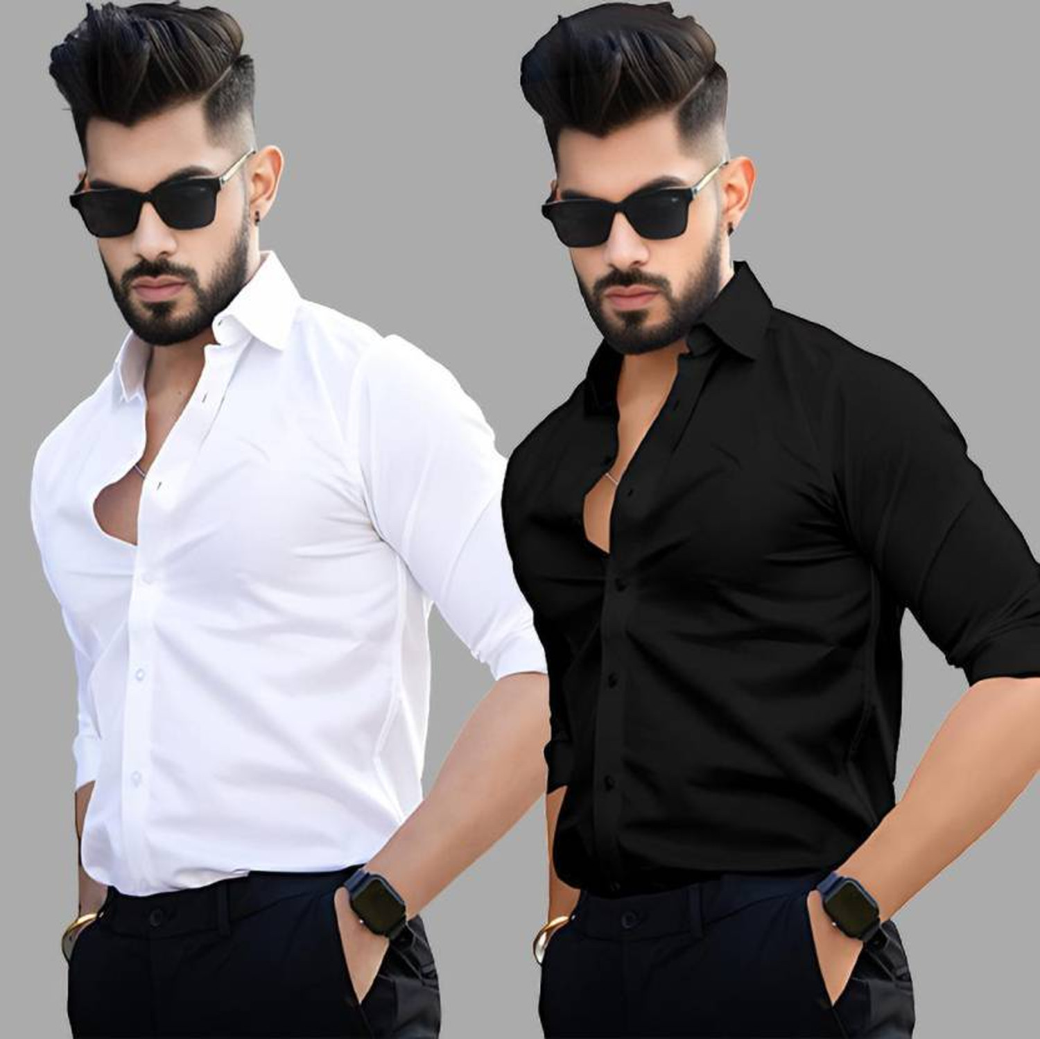 Image of GLOREN Men Solid Casual Multicolor Shirt