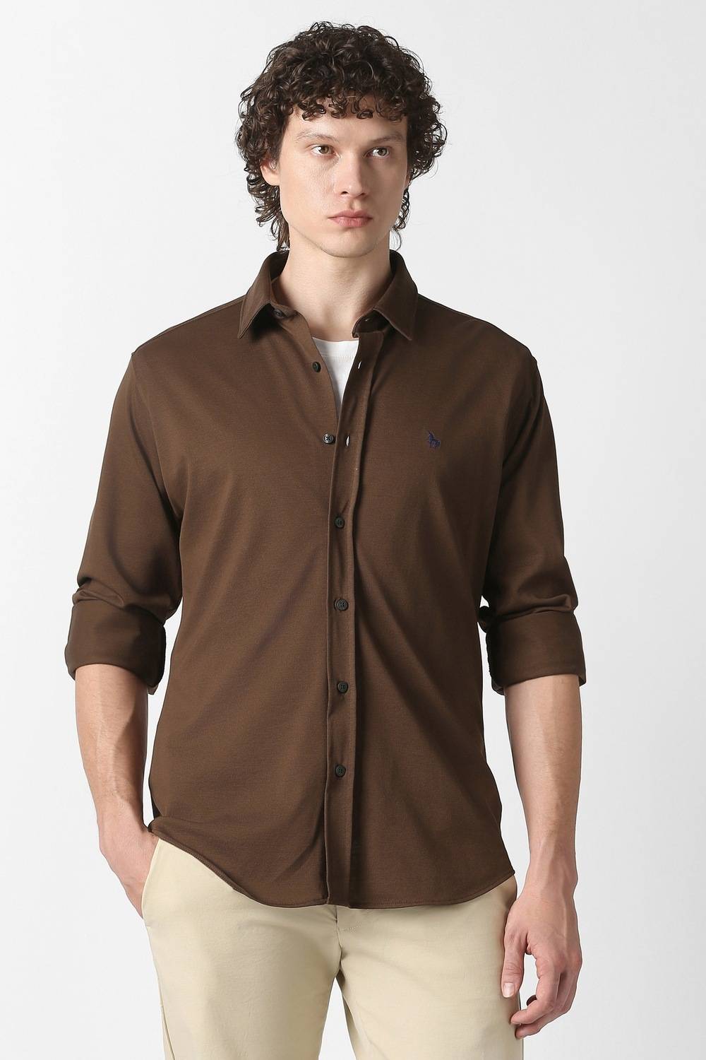 希少 50s Van Heusen レーヨン ギャバ 開襟 シャツ ブラウン VAN HEUSEN Men Solid Casual Brown Shirt - Buy VAN HEUSEN Men Solid