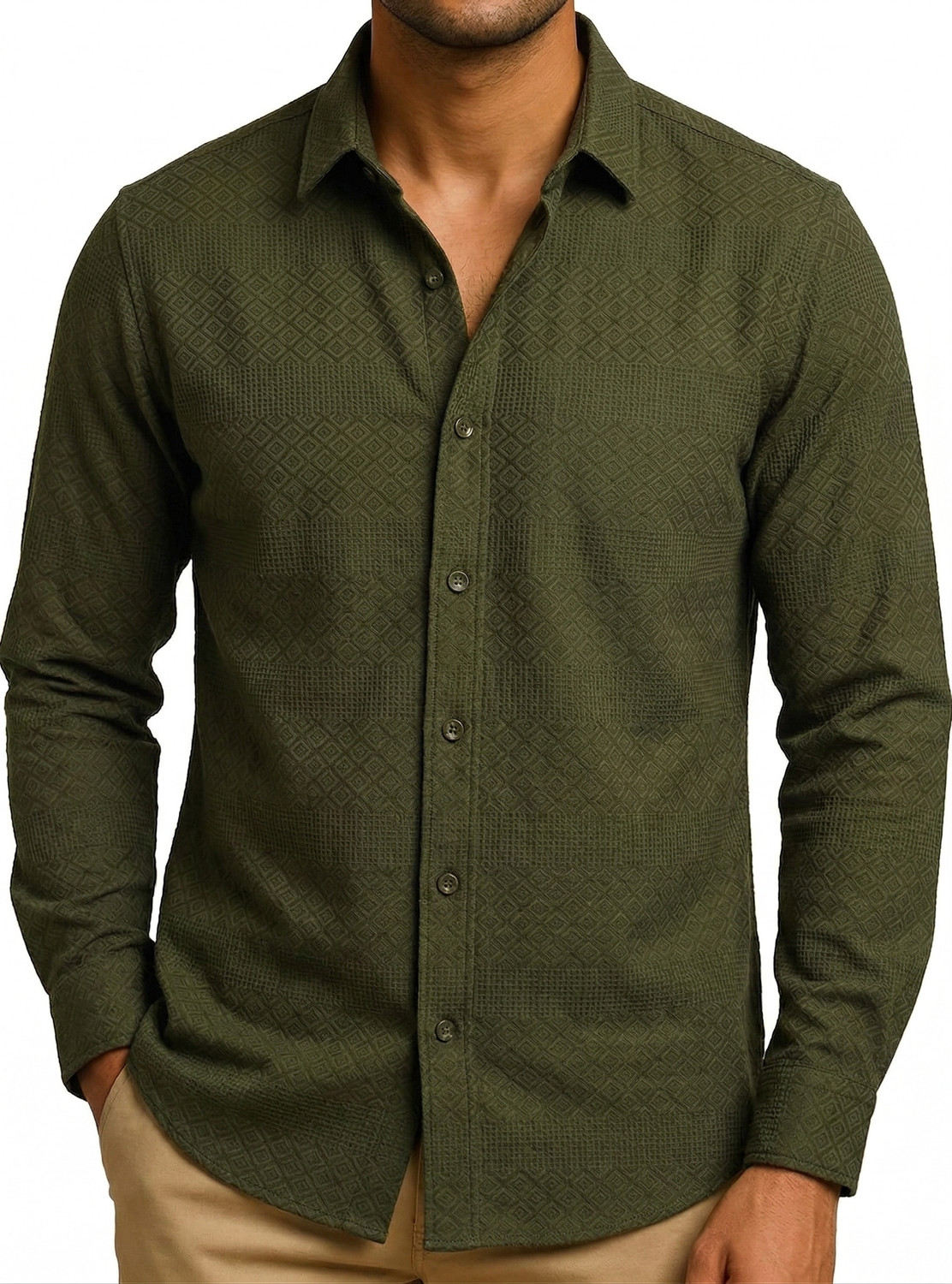 Image of Try This Men Floral Print Casual Dark Green Shirt