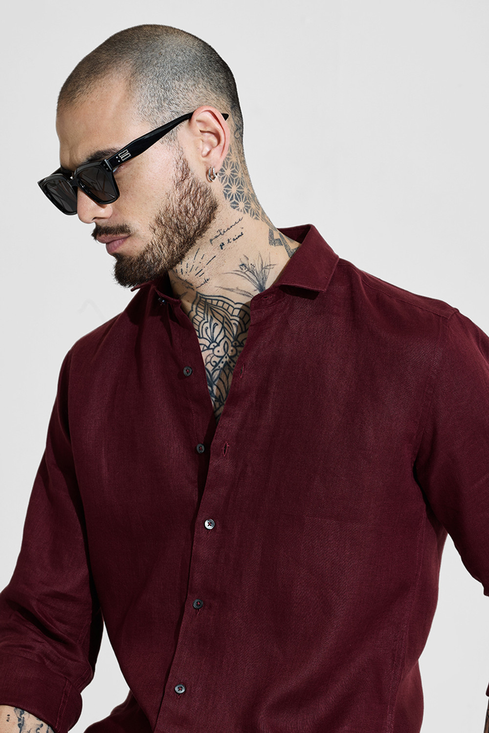 Image of Snitch Men Solid Casual Maroon Shirt