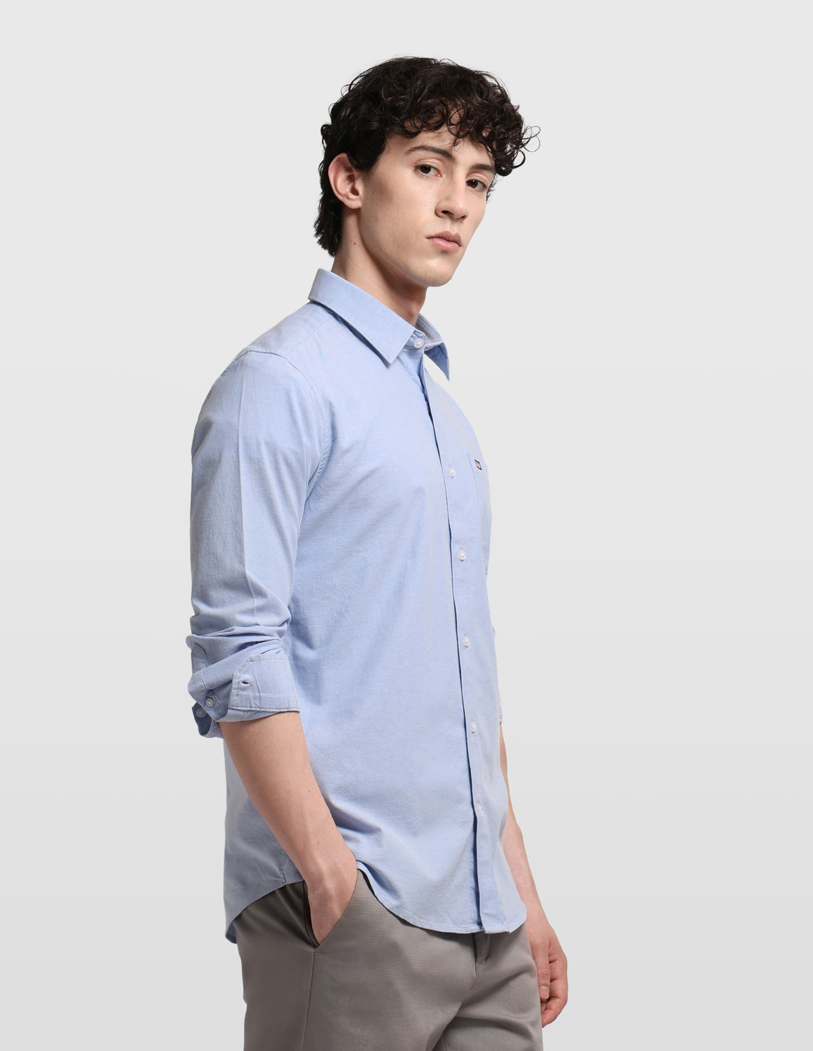 Image of Arrow Sport Men Solid Casual Blue Shirt