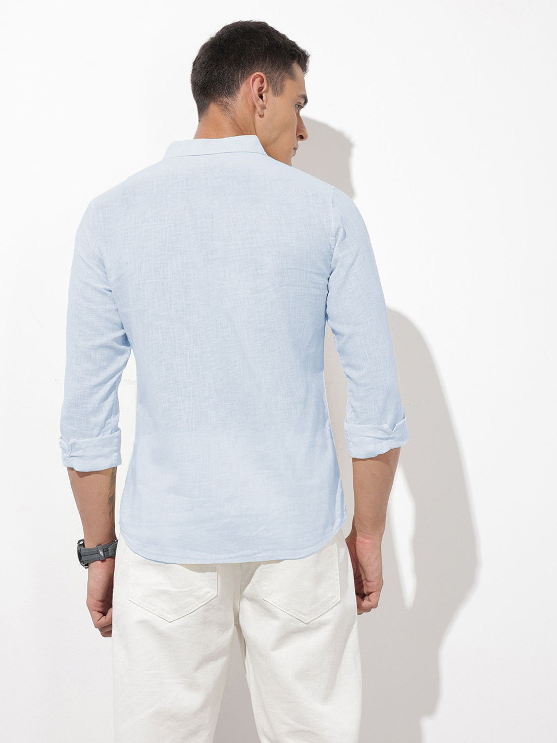 Image of SHIRTZONE Men Solid Casual Light Blue Shirt