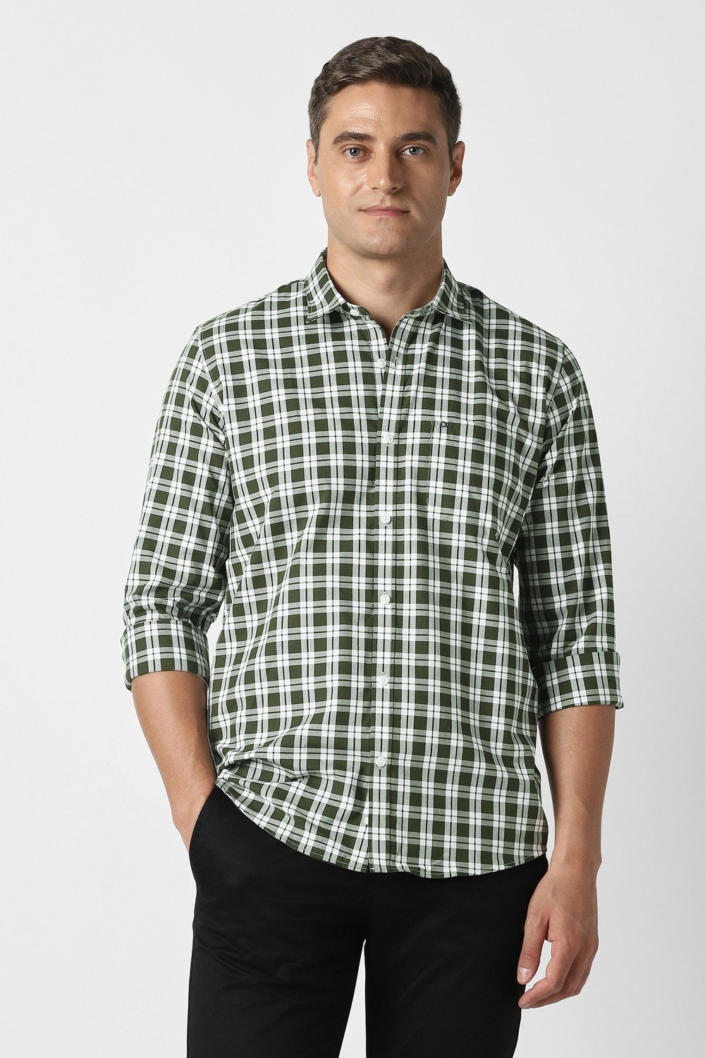 Image of PETER ENGLAND Men Checkered Casual Green Shirt