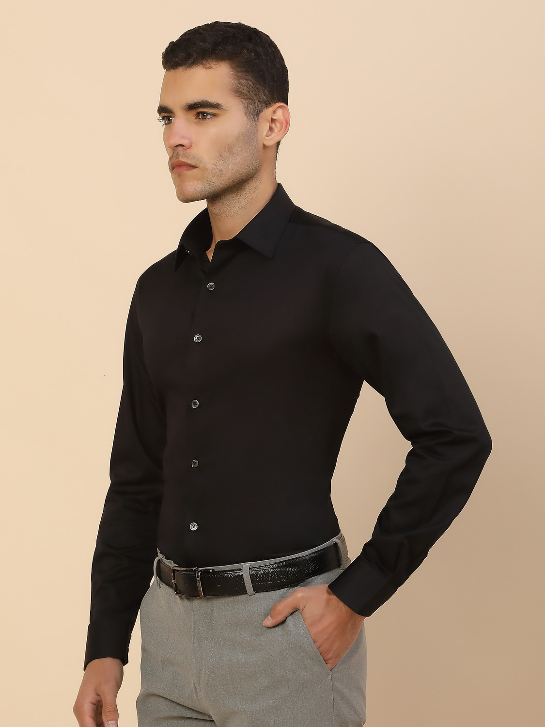 Image of CANTABIL Men Solid Party Black Shirt