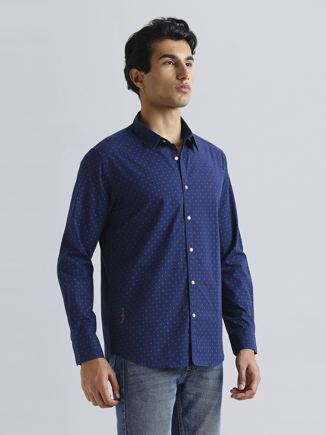 Image of Pepe Jeans Men Printed Casual Blue Shirt
