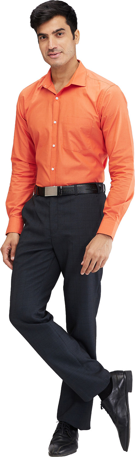 Image of PARK AVENUE Men Self Design Formal Orange Shirt
