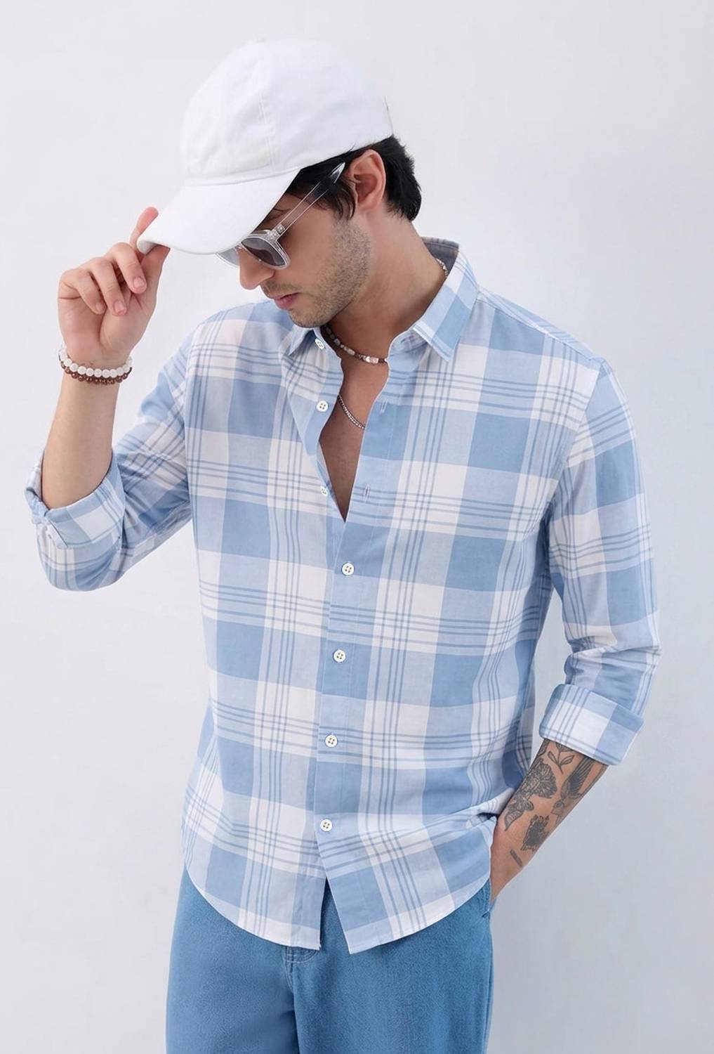 SHIRTZONE Men Light Blue Checkered Shirt - Image 3