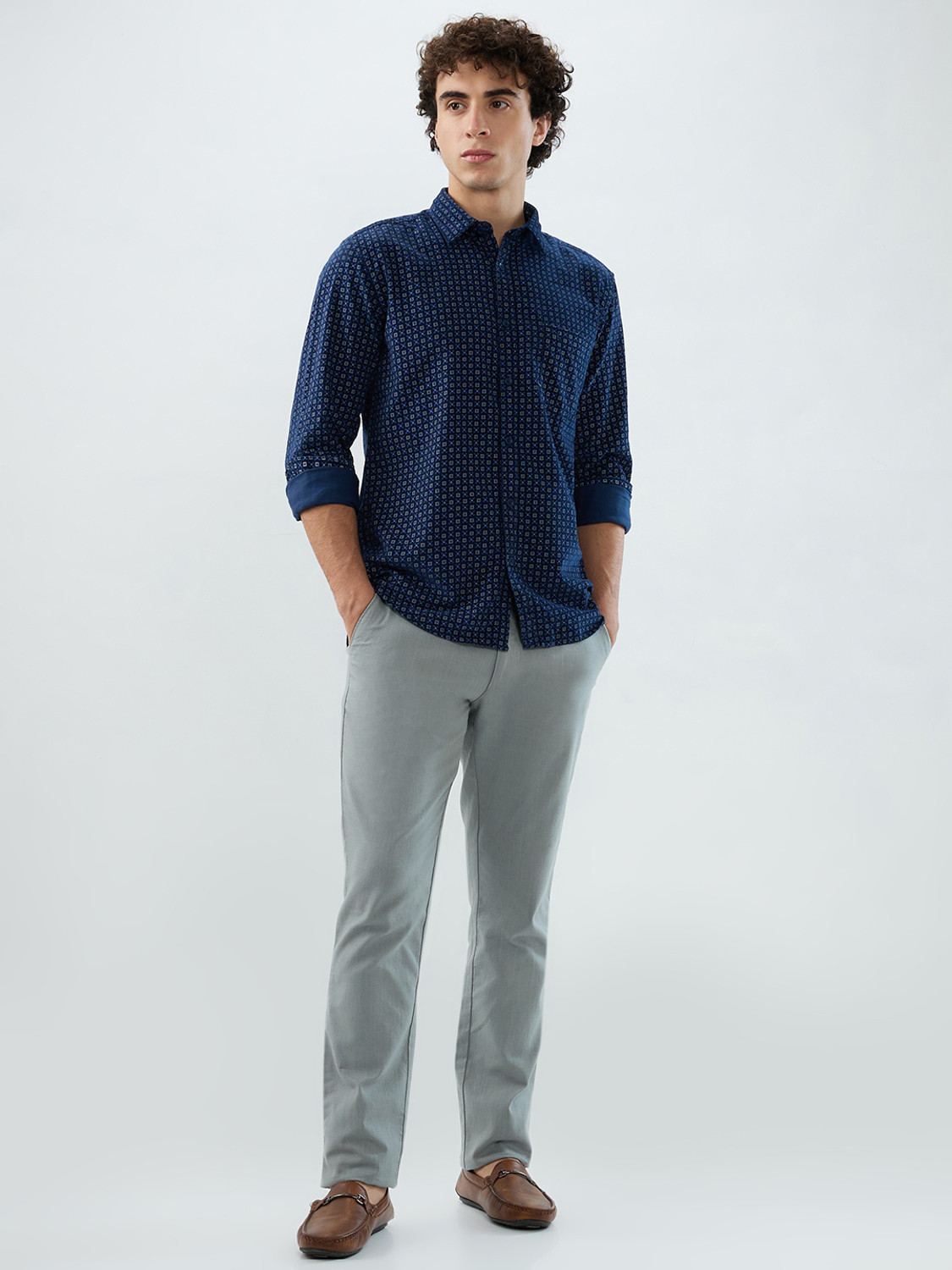 Image of PARX Men Printed Casual Dark Blue Shirt
