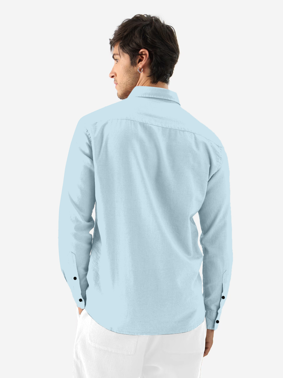 Image of Ladytone Men Solid Casual Light Blue Shirt
