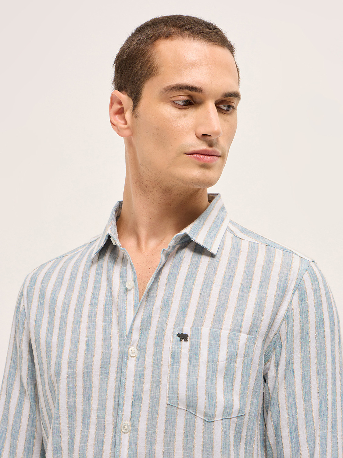 Image of THE BEAR HOUSE Men Striped Casual Blue Shirt