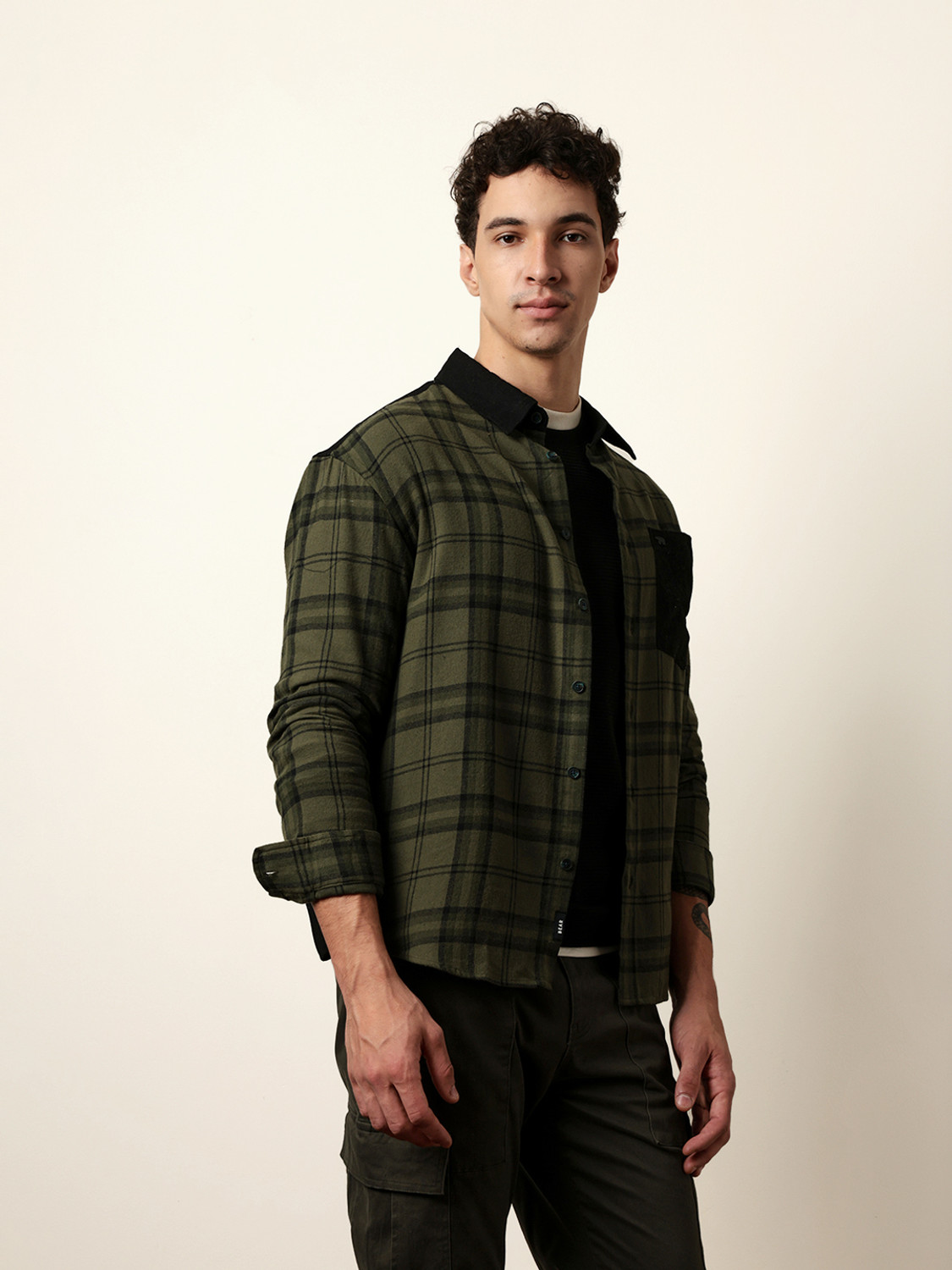 Image of THE BEAR HOUSE Men Checkered Casual Green Shirt