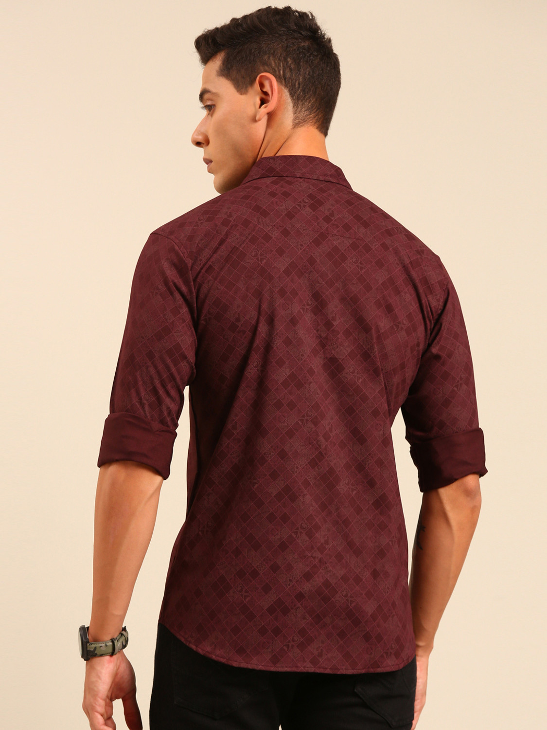 Image of JOVEN Men Printed Casual Maroon Shirt