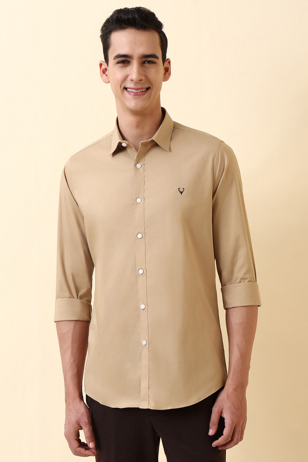 Image of Allen Solly Men Solid Casual Beige Shirt