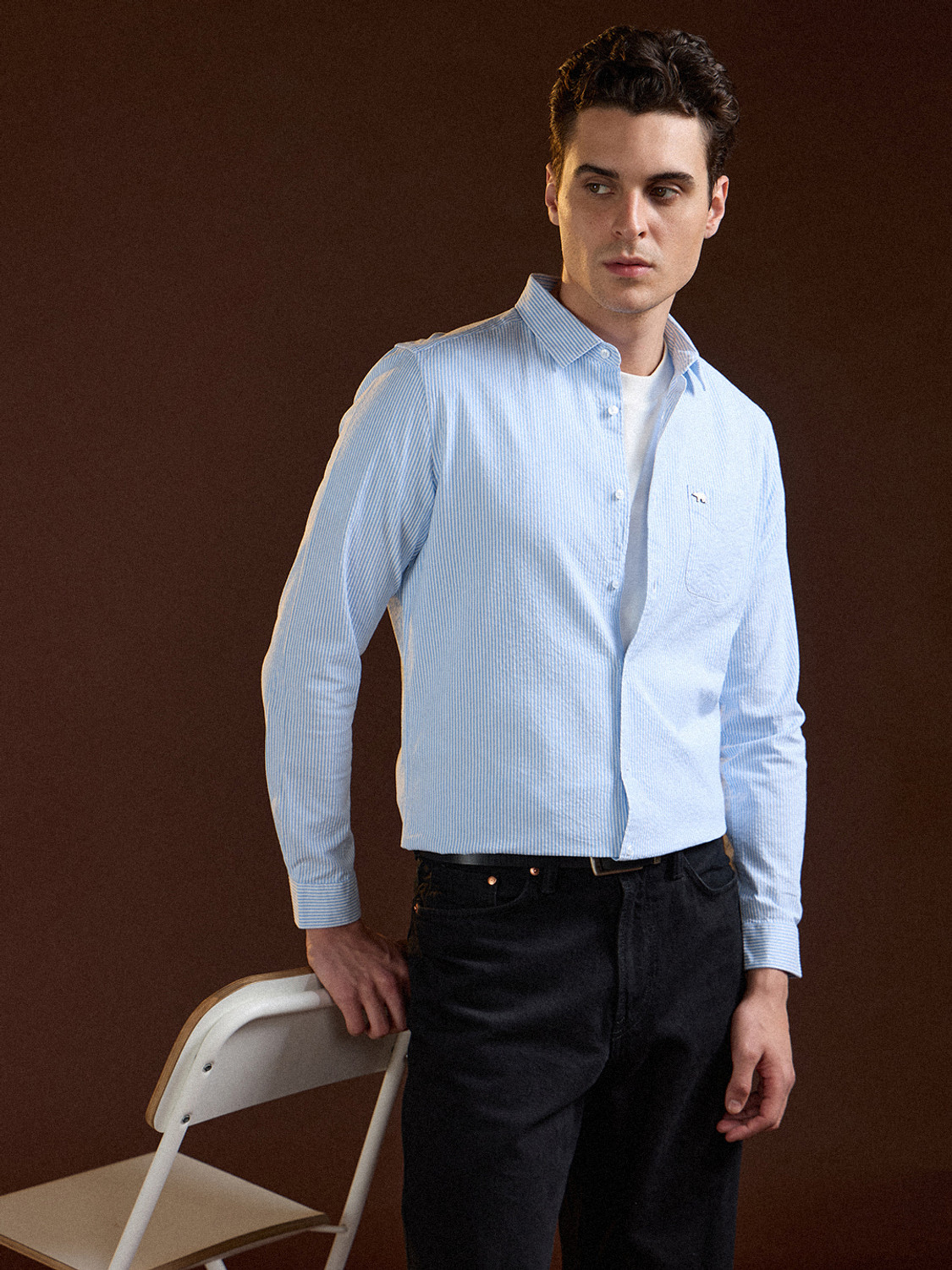 Image of THE BEAR HOUSE Men Striped Casual Blue Shirt